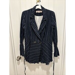 Free People Stella Blue and White Pinstripe Linen Blazer Size Small
